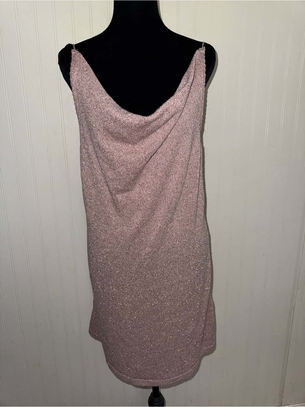 Metallic Cowl Neck Mini Dress in Blush Pink